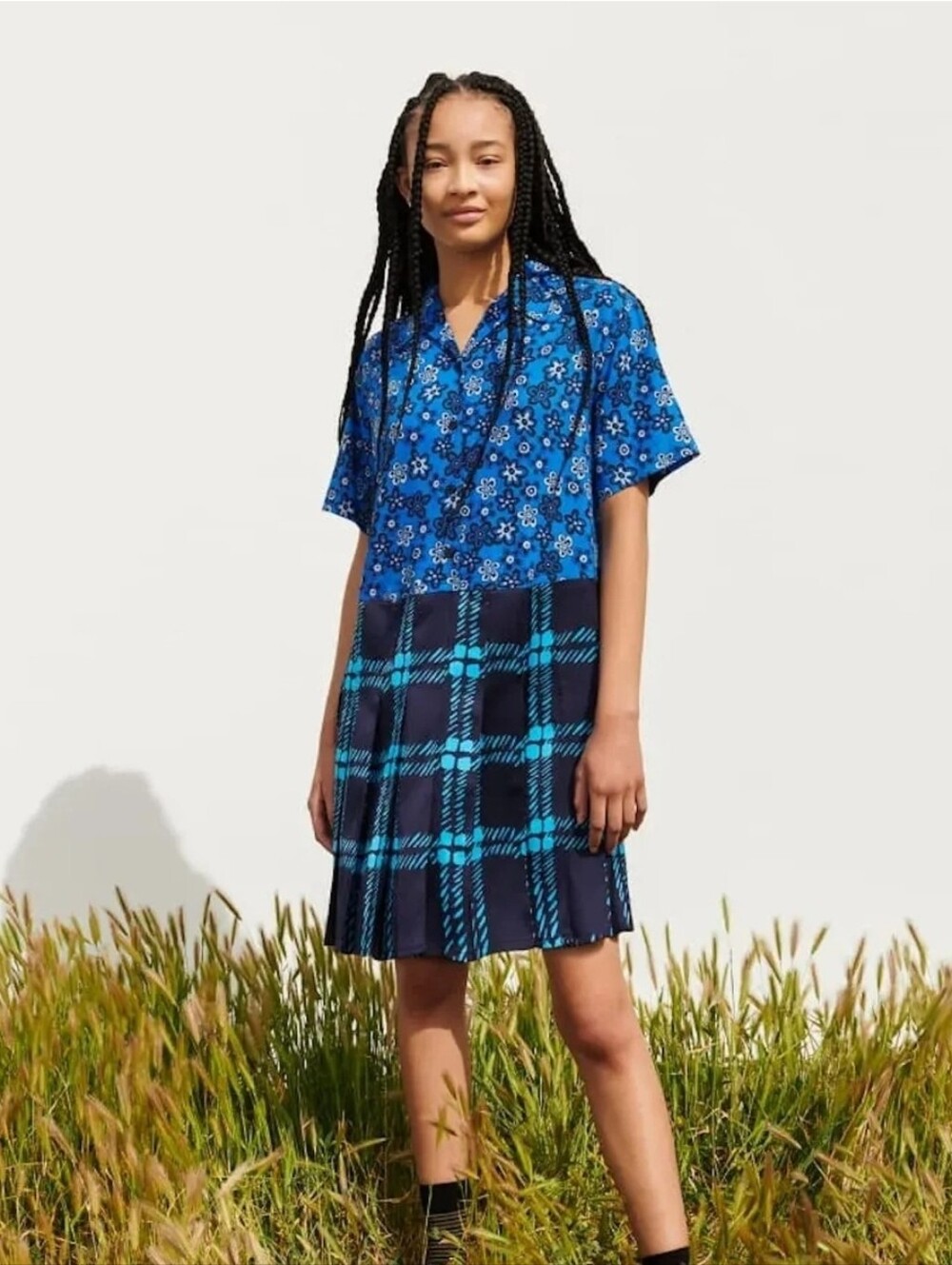 NWT Uniqlo x Marni Open Collar Short Sleeve Pleated Dress size X-small